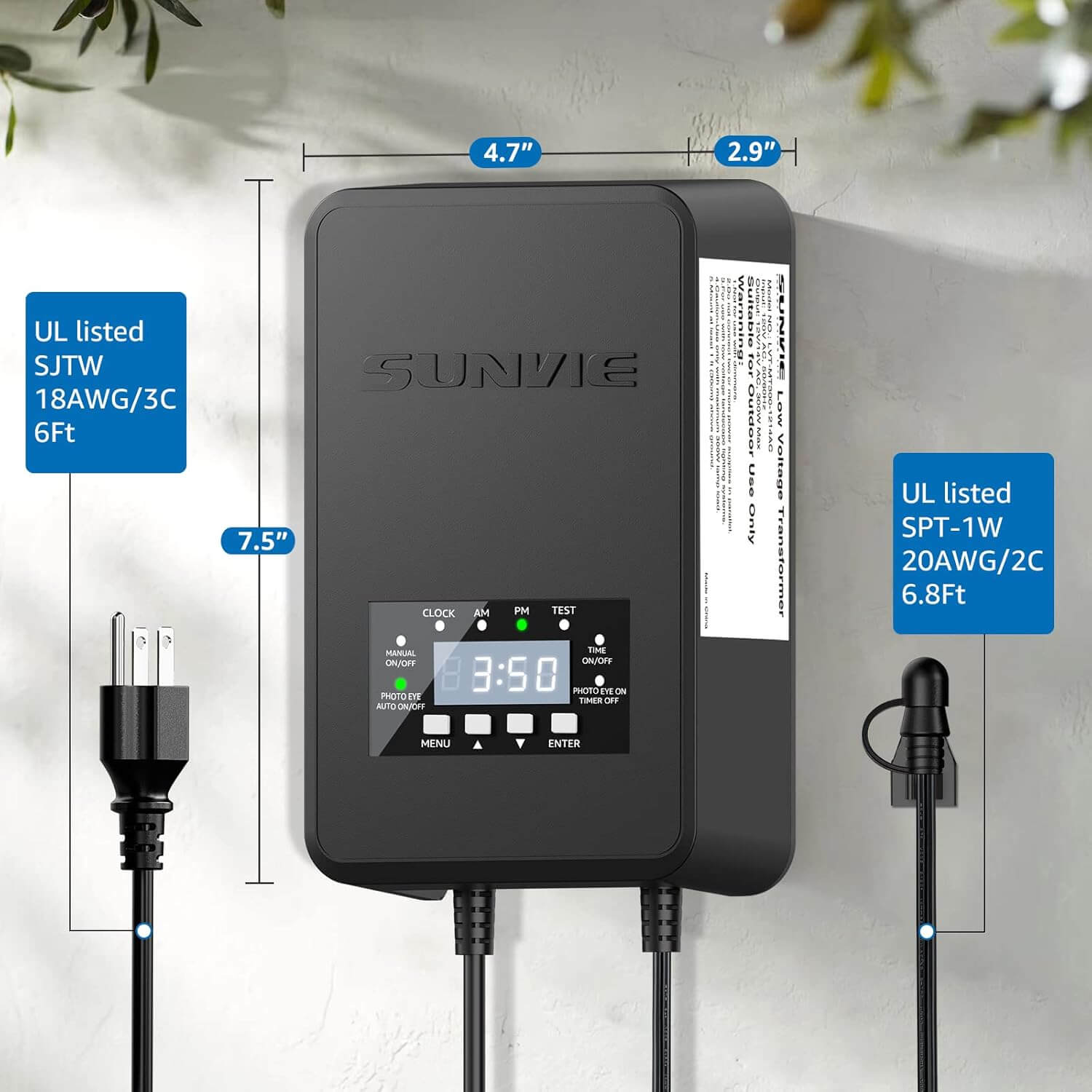 120V to 12/14V AC Low Voltage 120W Landscape Lights Transformer with Timer & Photocell Sensor LVT-MH-120W SUNVIE