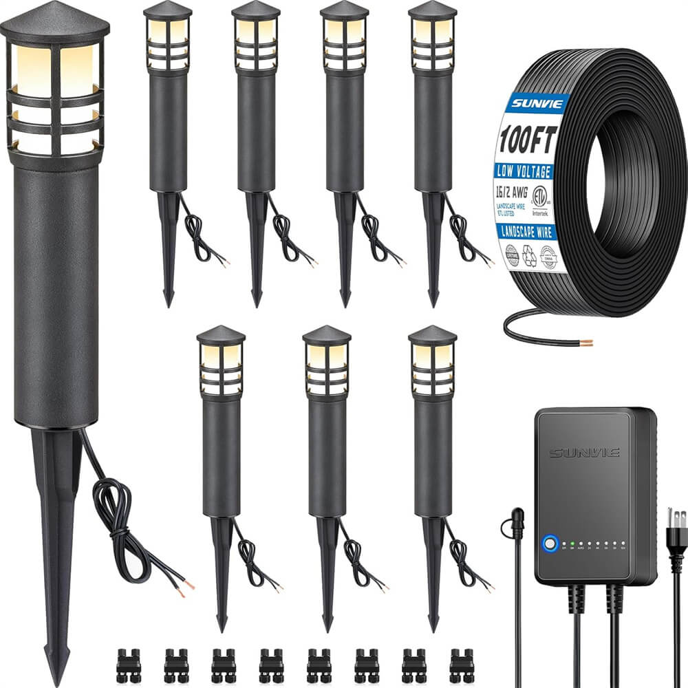 3W Low Voltage LED Cylinder Pathway Lighting Kit with Transformer & Wire & Connectors 8 Pack KTW-W8YA SUNVIE