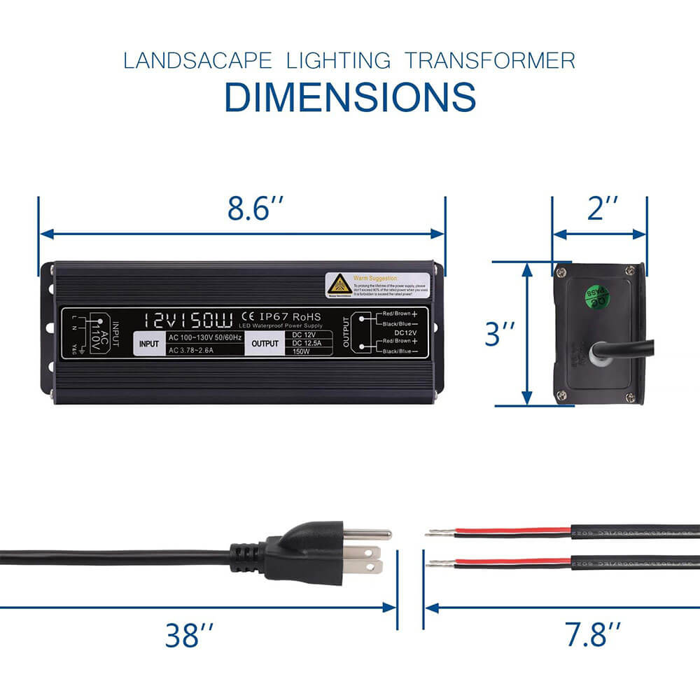 120V to 12V DC Constant Voltage 150W Waterproof LED Power Supply Transformer LVT-150AC SUNVIE