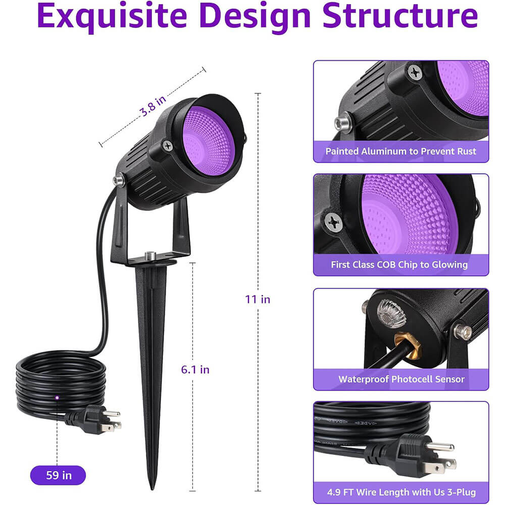 120V 10W Purple LED Waterproof Black Spotlight For Halloween Party with Photocell Sensor CHZP-10-02 SUNVIE