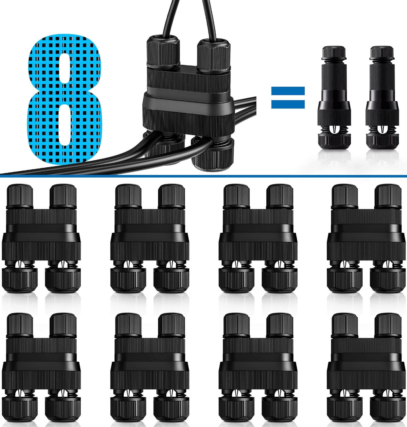 Fastlock2 Low Voltage 12-18 Gauge Landscape Light Cable Connector 8 Pack LVCO-02-08 SUNVIE