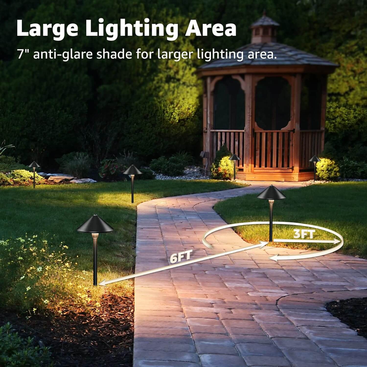 3W LED Low Voltage Waterproof Aluminum Conical Shade Pathway Lights With Connectors 12 Pack LSBWB-03-12C SUNVIE