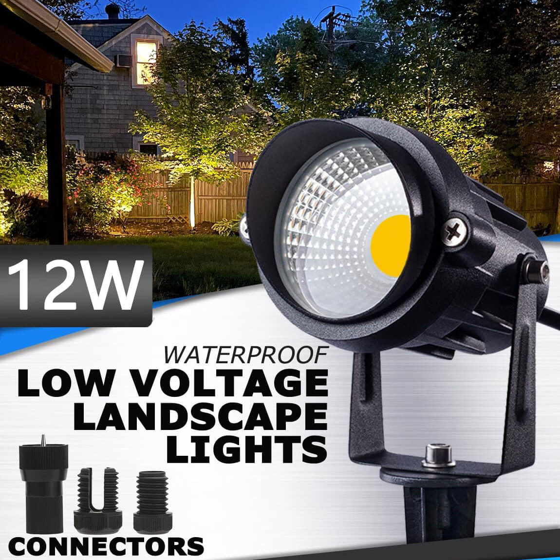 Low Voltage 12W LED Landscape Spotlights with Spike Stand & Connector 10 Pack CLWS-12-10C SUNVIE