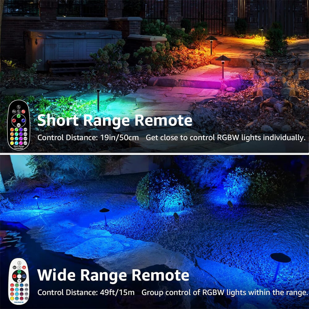 3W Low Voltage Remote Control Color Changing Landscape Pathway Lights with ETL Listed Cord 12 Pack LSARB-03-12C SUNVIE