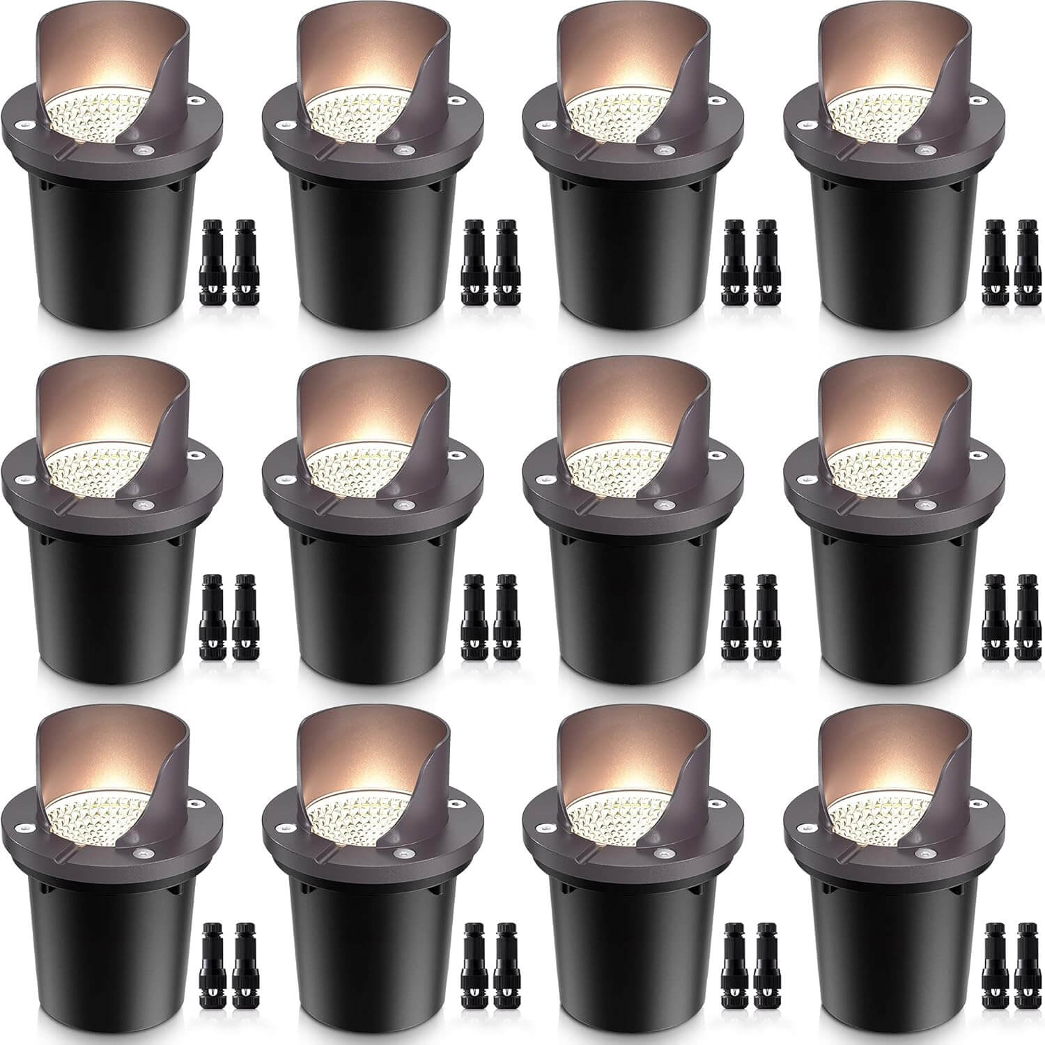 Low Voltage 12W LED Waterproof Outdoor Shielded In-Ground Well Lights with Wire Connectors 12 Pack MDWL-12-12C SUNVIE