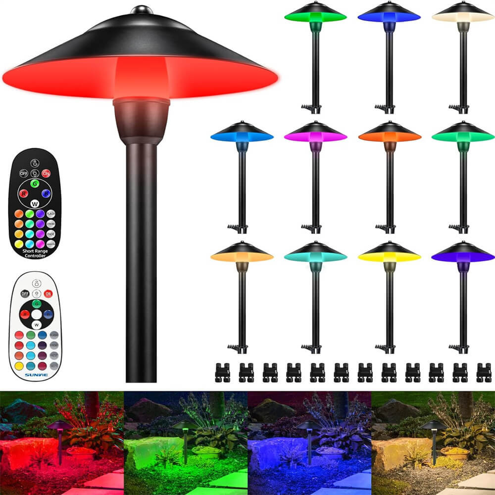 3W Low Voltage Remote Control Color Changing Landscape Pathway Lights with ETL Listed Cord 12 Pack LSARB-03-12C SUNVIE