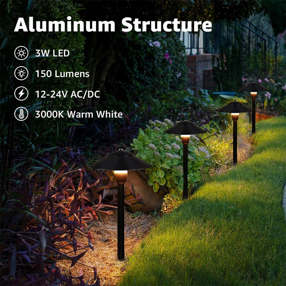 LED Low Voltage 3W Cast-Aluminum Landscape Pathway Lights with ETL Listed Cord 8 Pack LSAWB-03-08C SUNVIE