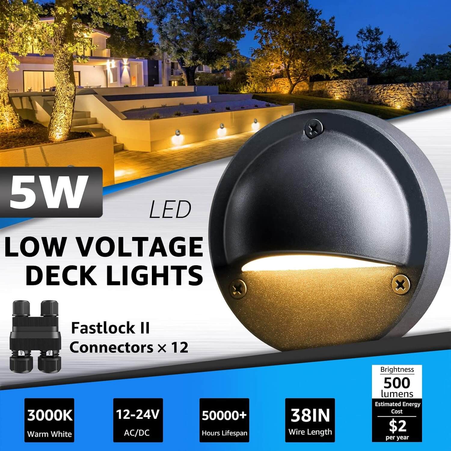 5W Low Voltage LED Landscape Deck Lights with Fastlock2 Wire Connectors 6 Pack BLWYB-05-06C SUNVIE