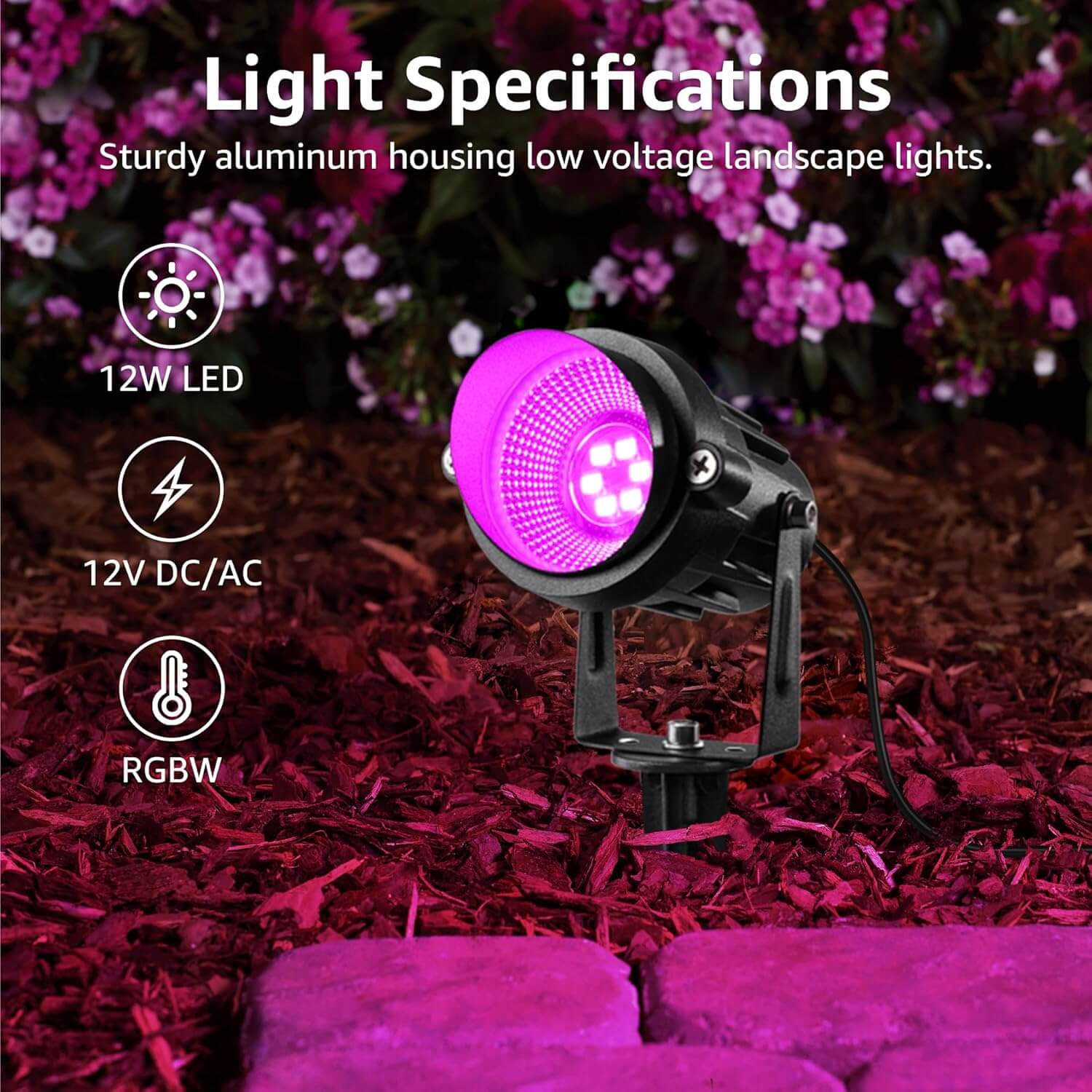 Low Voltage RGBW Color Changing Landscape Lights with 300W Low Voltage Landscape Transformer Kit SUNVIE 12 Pack KT-R12S SUNVIE