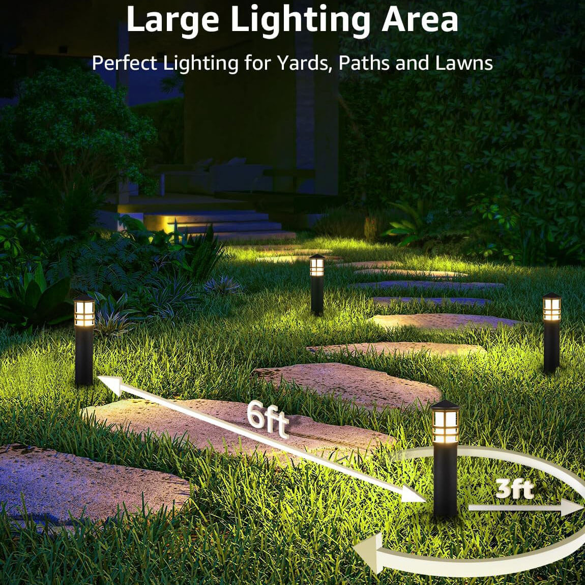 3W Aluminum Wired Landscape Pathway Bollard Lights with CRI 90+ ETL Listed Cord 4 Pack LYAWB-03-04C SUNVIE