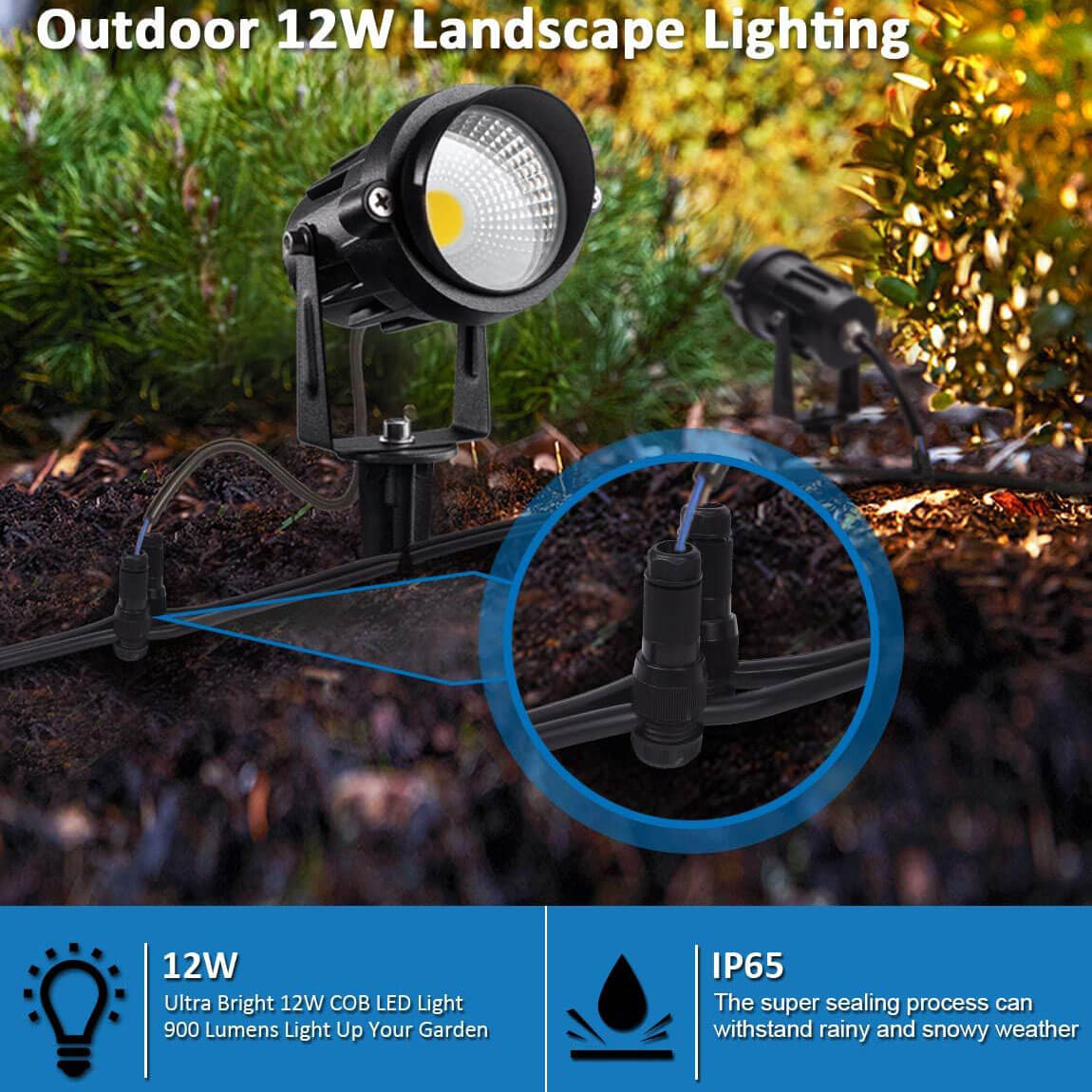 Low Voltage 12W LED Landscape Spotlights with Spike Stand & Connector 10 Pack CLWS-12-10C SUNVIE