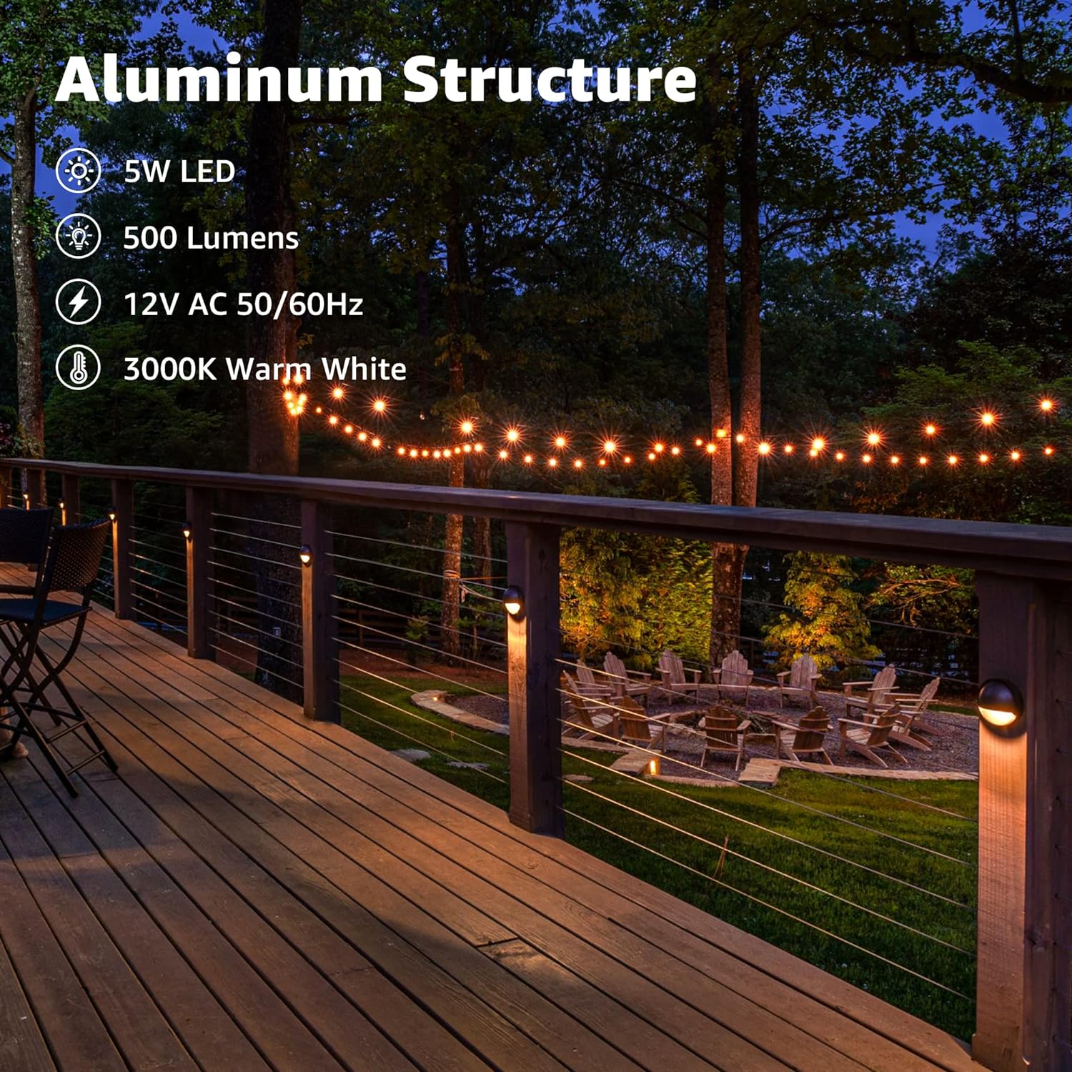 5W Low Voltage LED Grey Landscape Deck Lights with Fastlock2 Wire Connectors 12 Pack BLWY-05-12C SUNVIE