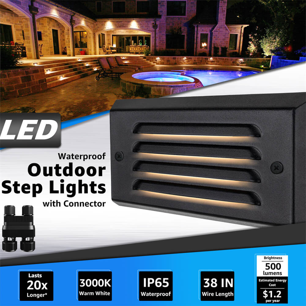 5W Low Voltage Black Step Lights with Horizontal Louver Faceplate & Fastlock2 Connectors 12 Pack BLWFB-05-12C SUNVIE