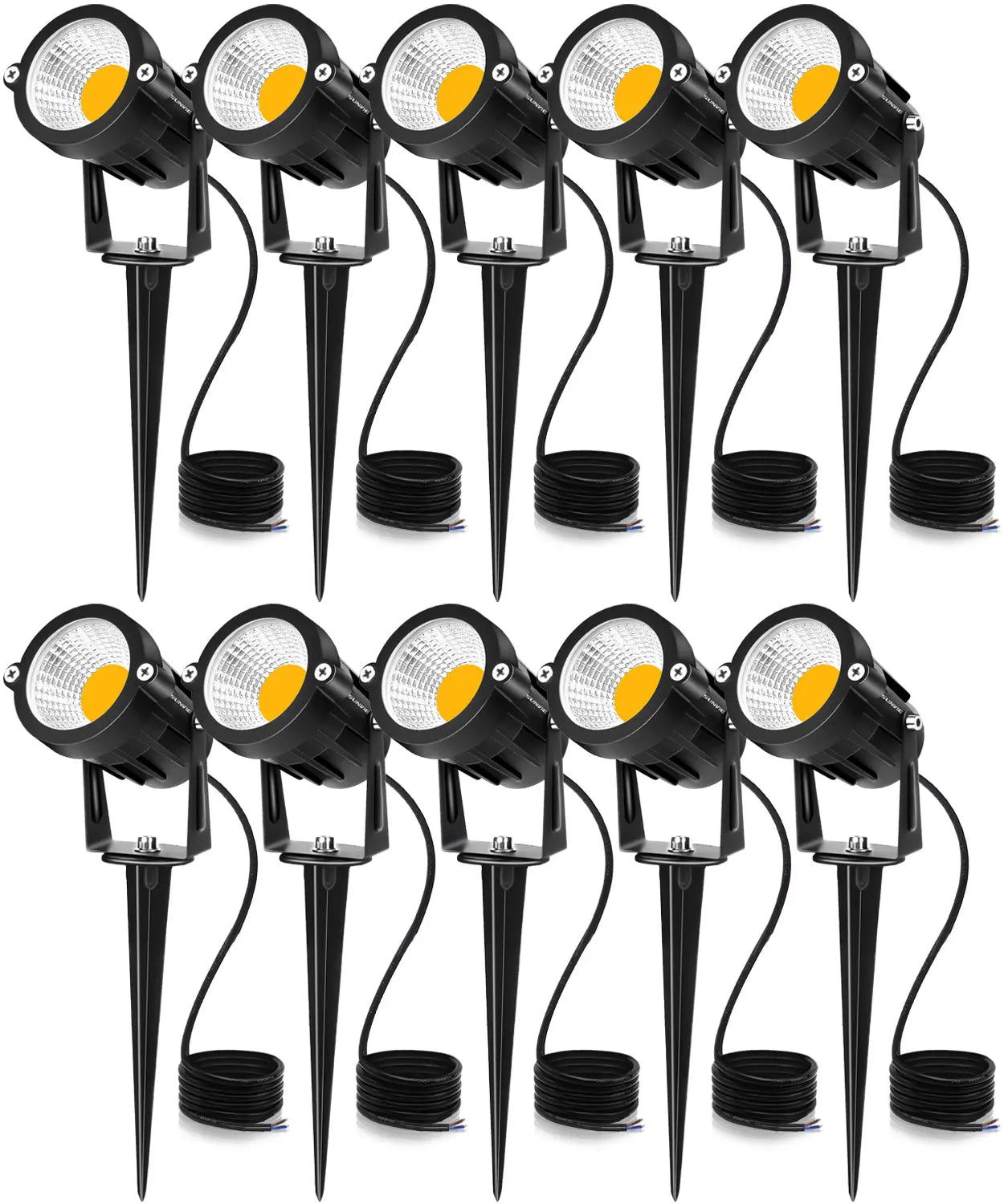 SUNVIE 12W LED Landscape Lights Low Voltage Garden Pathway Lights Super Warm White 12V Waterproof Outdoor Spotlights for Driveway Walkway Yard Patio Porch Trees with Spike Stand (10 Pack) Lee Lighting