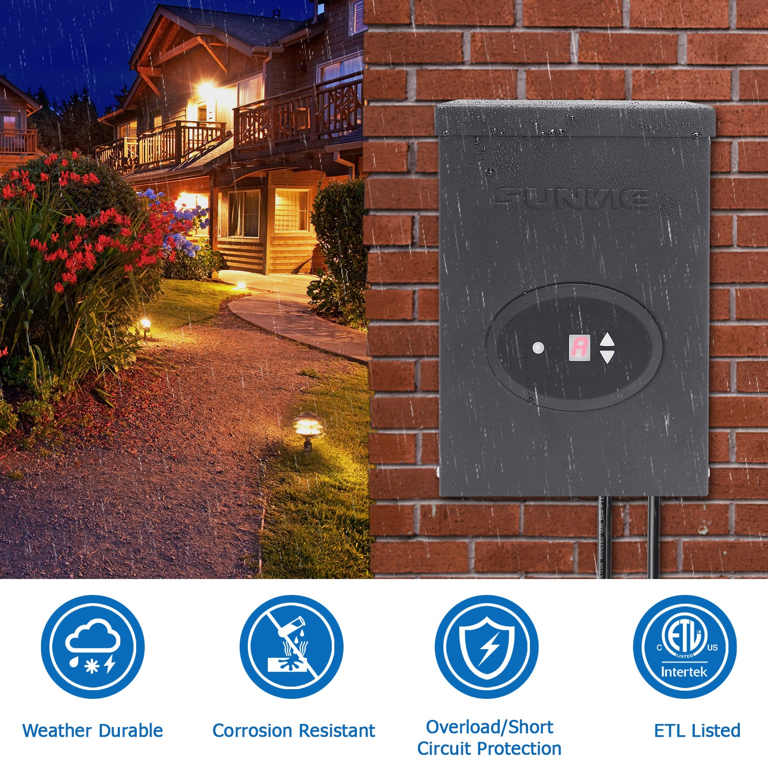 SUNVIE 300W Low Voltage Transformer for Landscape Lighting with Timer and Photocell Sensor Waterproof Power Supply for Landscape Lights Path Lights Outdoor Spotlight 120V AC to 12V /14V AC(ETL Listed) LVT-TDC-300AC Lee Lighting