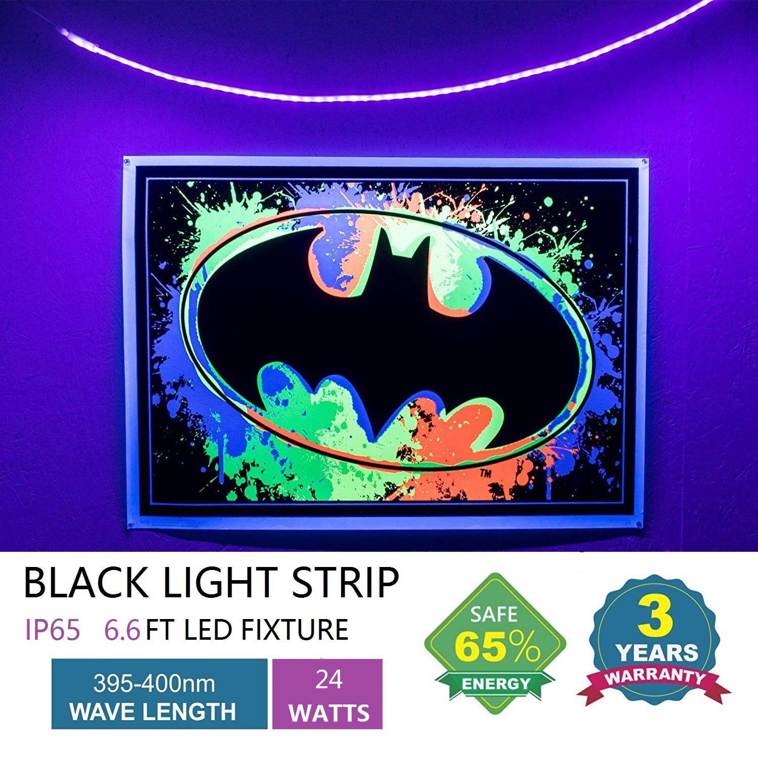 SUNVIE LED Black Light Strip, 60 Watts 16.4Ft/5M 2835 SMD 300LEDs Flexible Waterproof IP65 LED Light Strip with DC 24V 3A Power Supply Lee Lighting